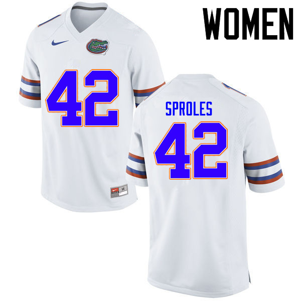 Women Florida Gators #42 Nick Sproles College Football Jerseys Sale-White - Click Image to Close
